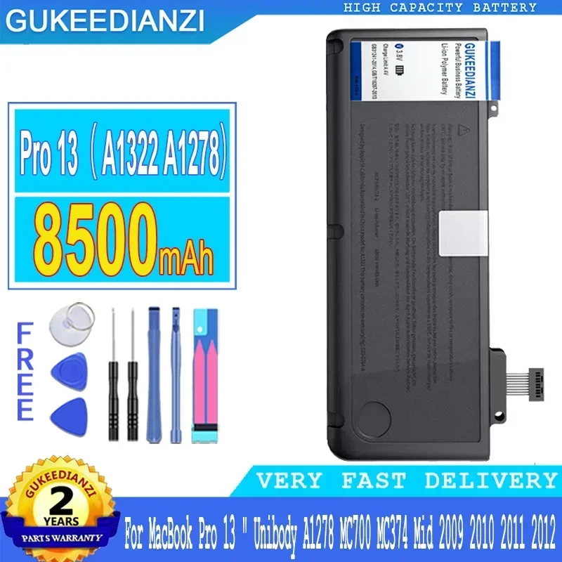 GUKEEDIANZI Battery for MacBook Pro 13, 8500mAh, A1322, A1278, MC700, MC374, Mid 2009, 2010, 2011, 2012,