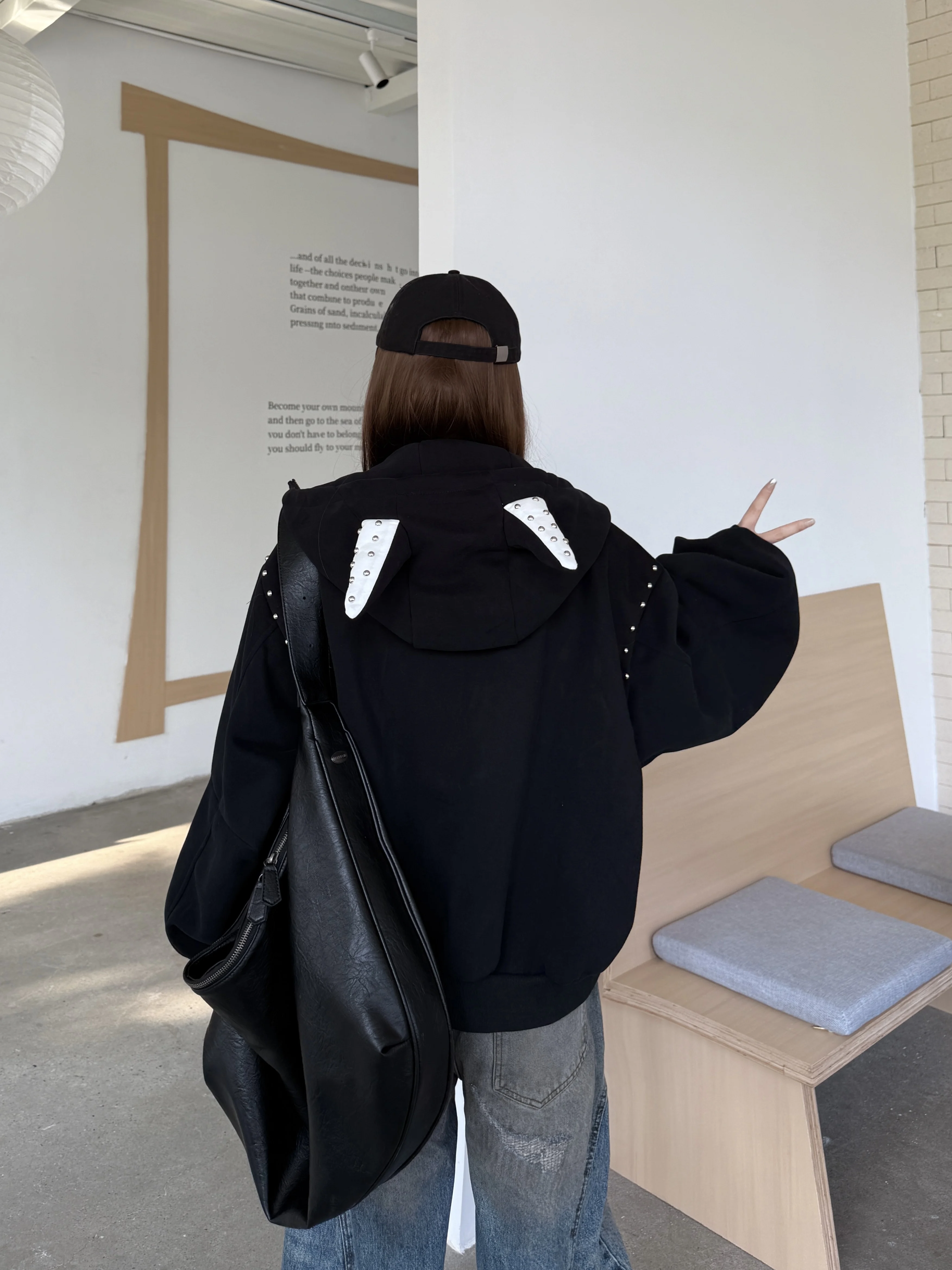 Autumn American Vintage Street Style Hoodie Coat Women's Loose Fit Rivet Designed Y2K 2000s Hoodie Jacket Casual Couple Outfit