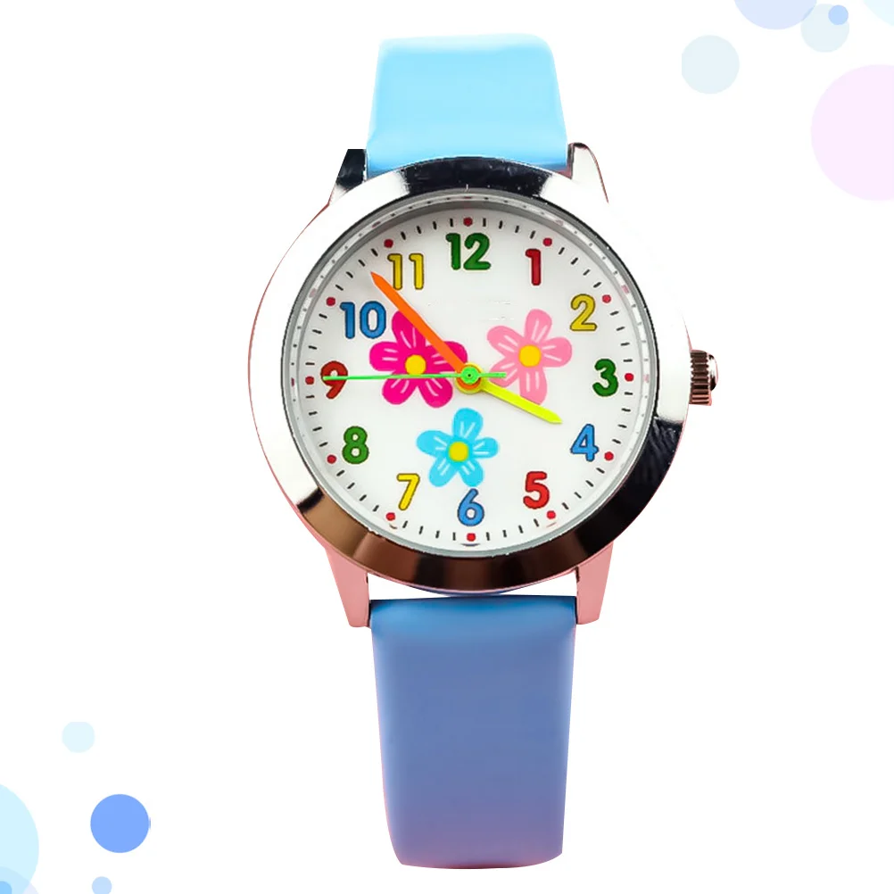 ساعة كارتون رقمية بنمط زهرة زرقاء ساعة كوارتز بحزام مريح ودقيق لحفظ الوقت هدية عيد ميلاد #4