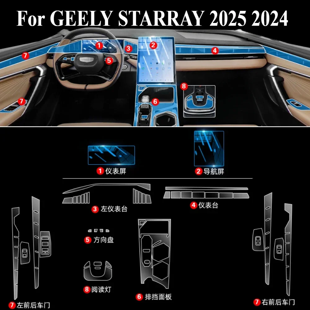 

PPF Protection film For GEELY STARRAY 2025 2024 interior Accessories transparent TPU Gear Panel GPS Center Console Sticker