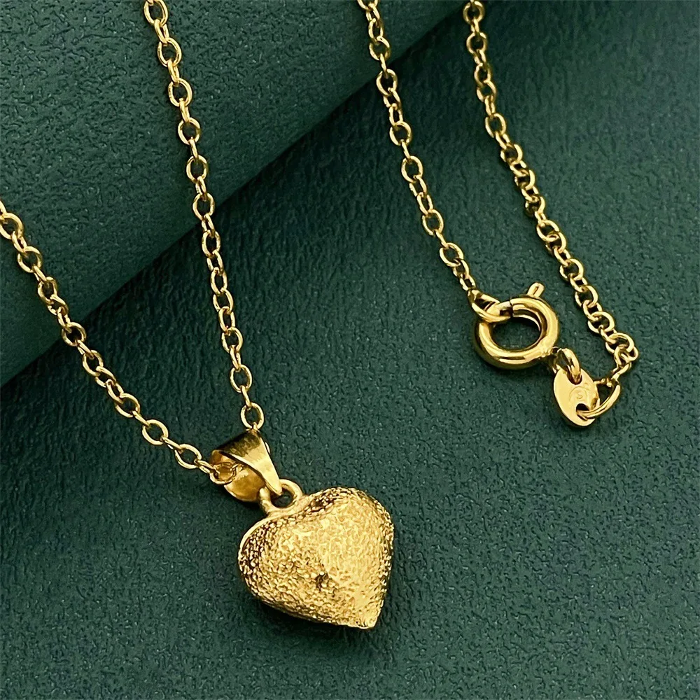 

Роскошное женское ожерелье с подвеской в форме сердца из чистого золота 24K 9999 пробы