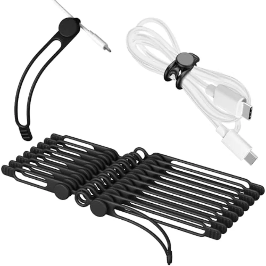 Silicone Cable Ties Cord Organizer for Cable Management, 20Pcs"" Reusable Cable Organizer Electronic Accessories for Home, Offi