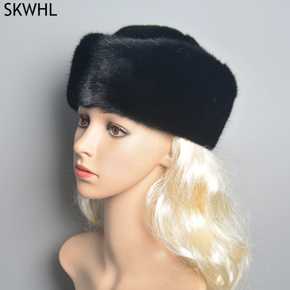 

Real Natural Whole Skin Mink Fur Hat Winter Women Cap Elegant New Fashion Style Female Ear Warm Real Mink Fur Bomber Hat