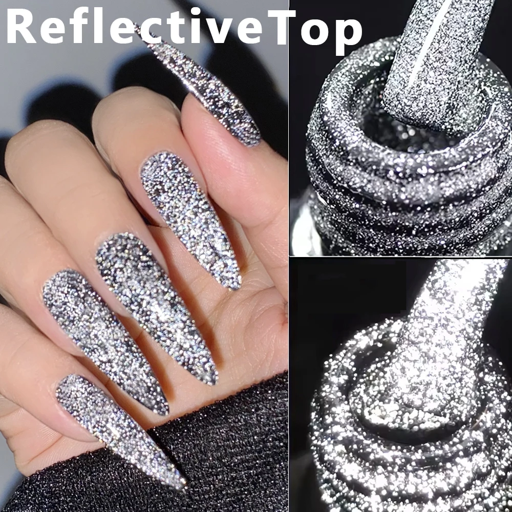 Als 15Ml Reflecterende Glitter Top Coat Gel Nagellak Mousserende Aurora Laser Semi-Permanente Doorweekt Van Uv Nail Art Gel Lak