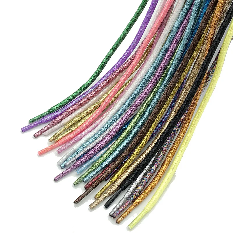 Neue runde, glänzende, metallische Glitzer-Schnürsenkel in Gold, Silber, Seide, Sport, Canvas, lässig, bunt, Regenbogen-Farbverlauf – Detail 4