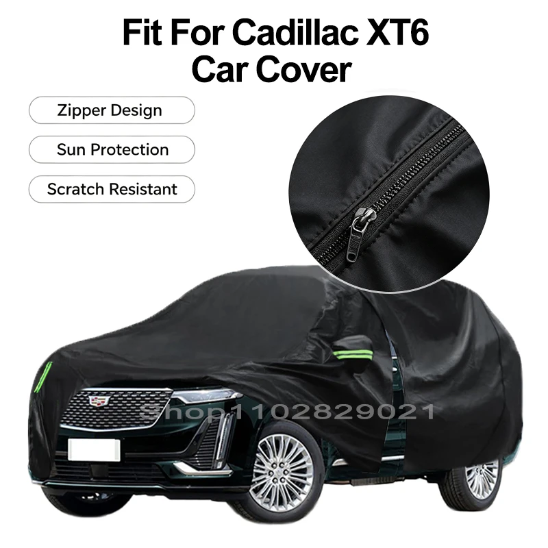 Zipper Door Waterproof Car Cover For Cadillac XT6 Windproof Dustproof UV Protection All Weather Auto Protector