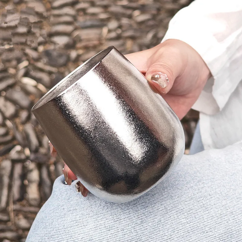 280ml Pure Titanium Ice Flower Mugs Outdoor Handy Cup Round Tea Water Cup for Camping Travel High-value Women Health Drink