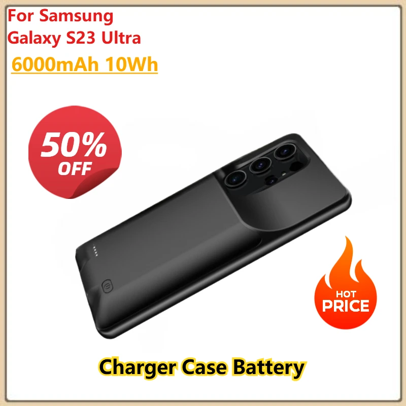 For Samsung Galaxy S23 Ultra 6000mAh 10W Wireless Charging Power Bank Slim Portable Battery Charger Case