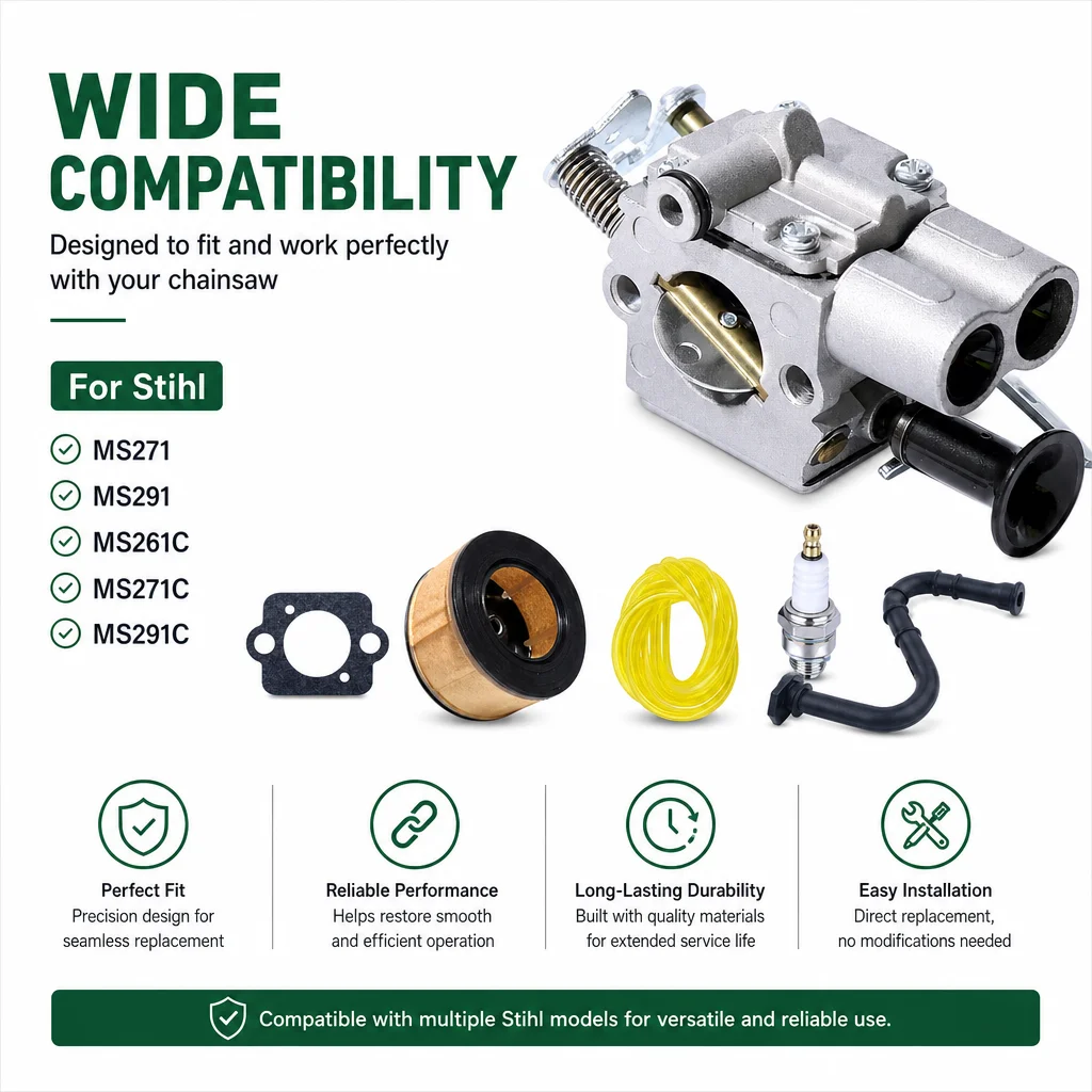 Carburetor Kit Replaces C1Q-S211/B C1Q-S246 1143 120 0616 For Stihl MS271 MS291 MS261C, Not for C1Q-S181A S182A Fuel Line