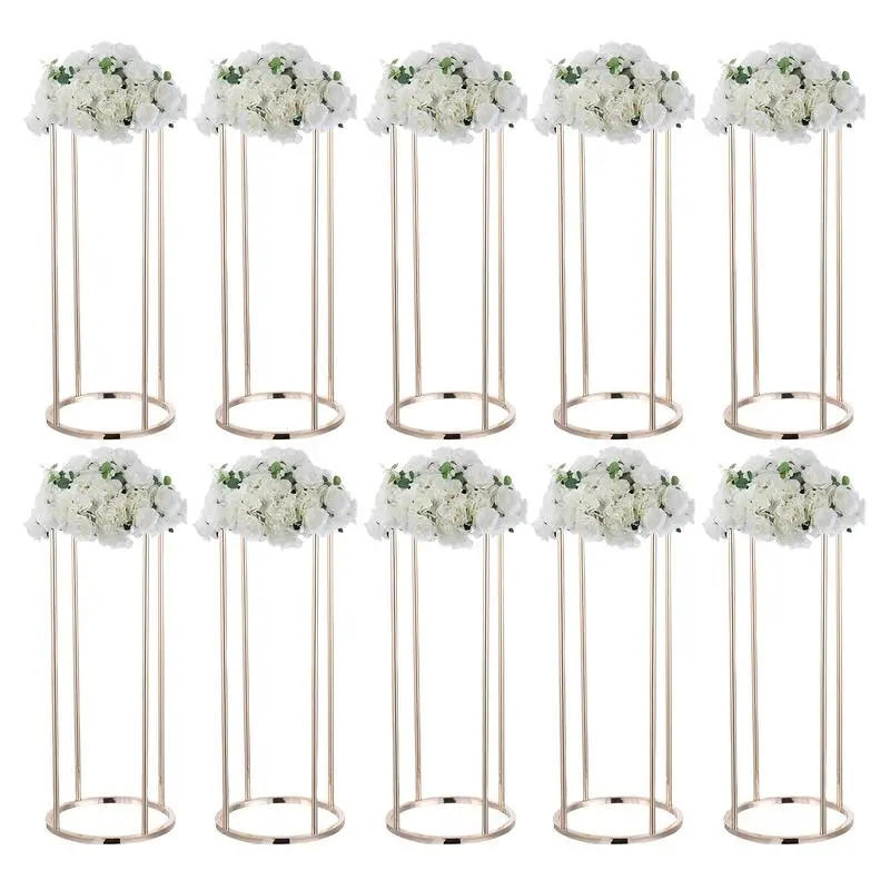 

Wedding Metal Flower Stand 10pcs Metal Cylinder Column Wedding Vase Centerpiece Flower Display Rack Floor Vase Geometric Floral