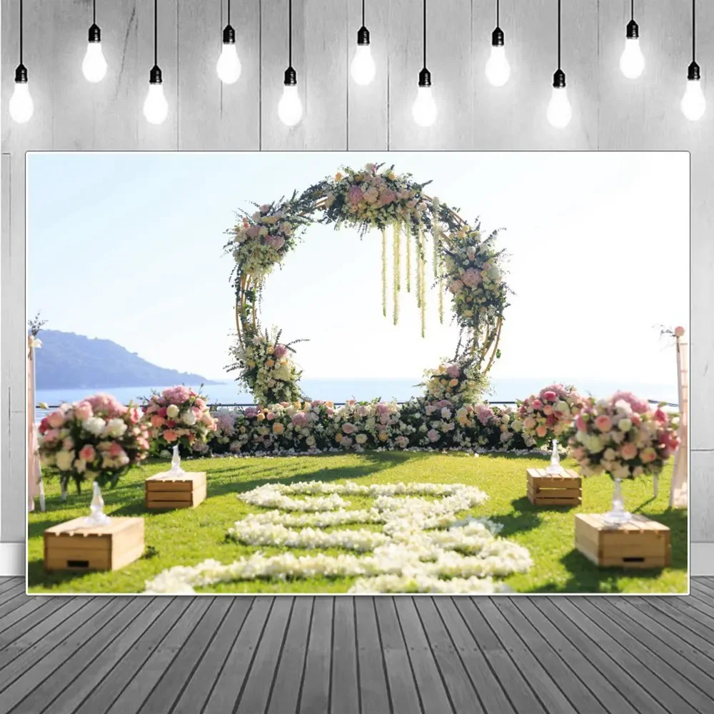 MOON.QG Garden Wedding Backdrop Photography Bridal Shower Party Decoration Custom Curtain Flower Door Photocall Background Props