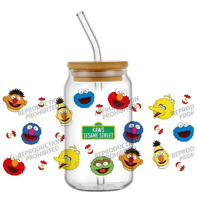 Trendy Monster UV DTF Wraps Street Style Cartoon Stickers for 16oz Glass Cans Waterproof DIY Transfer Decals