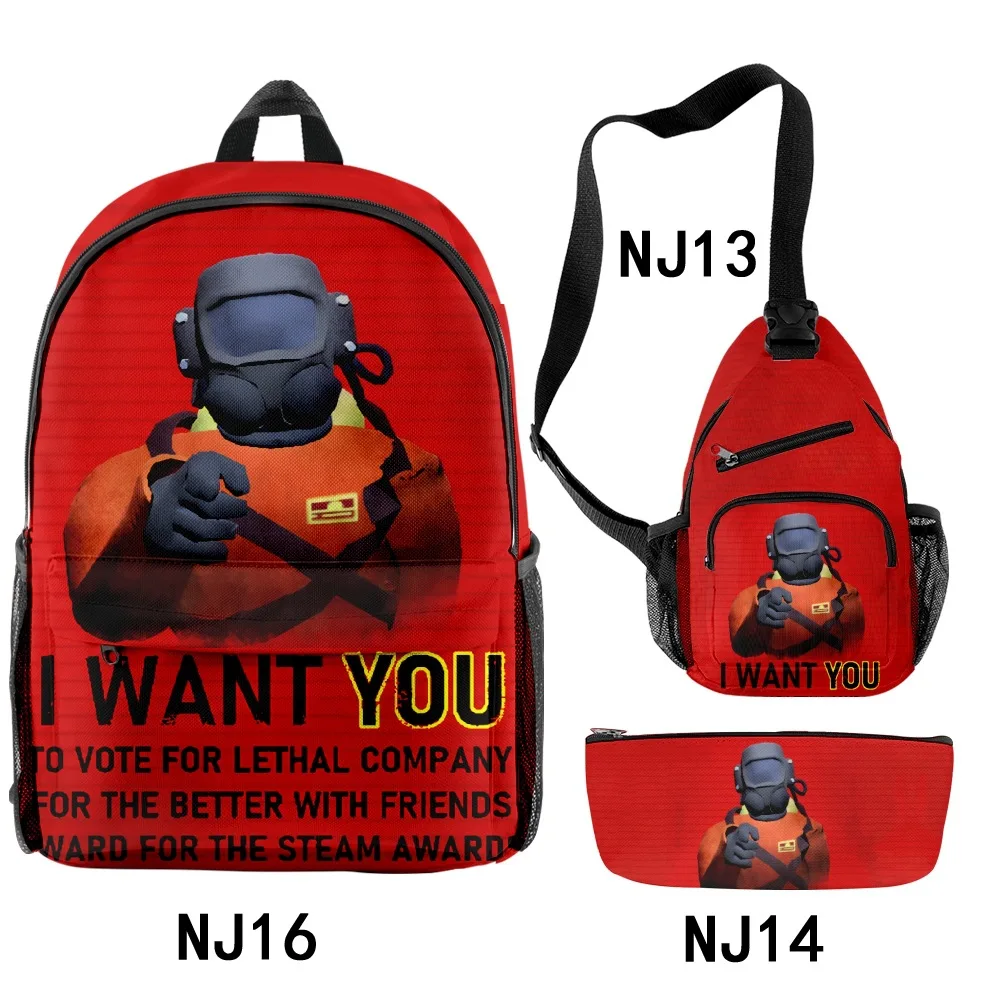 

Hip Hop Popular Novelty Cool Lethal Company 3D Printed 3pcs/Set pupil School Bags Travel Laptop Backpack Chest Bag Pencil Case