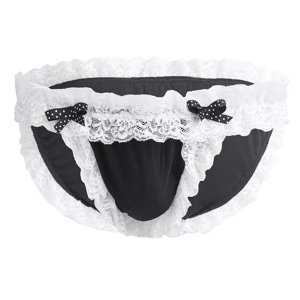 New Sissy Mens Solid Underwear Lace Brim Briefs Pouch Lingerie Bikini Bottom Soft Underpants Male Erotic Panties Gays Clothes