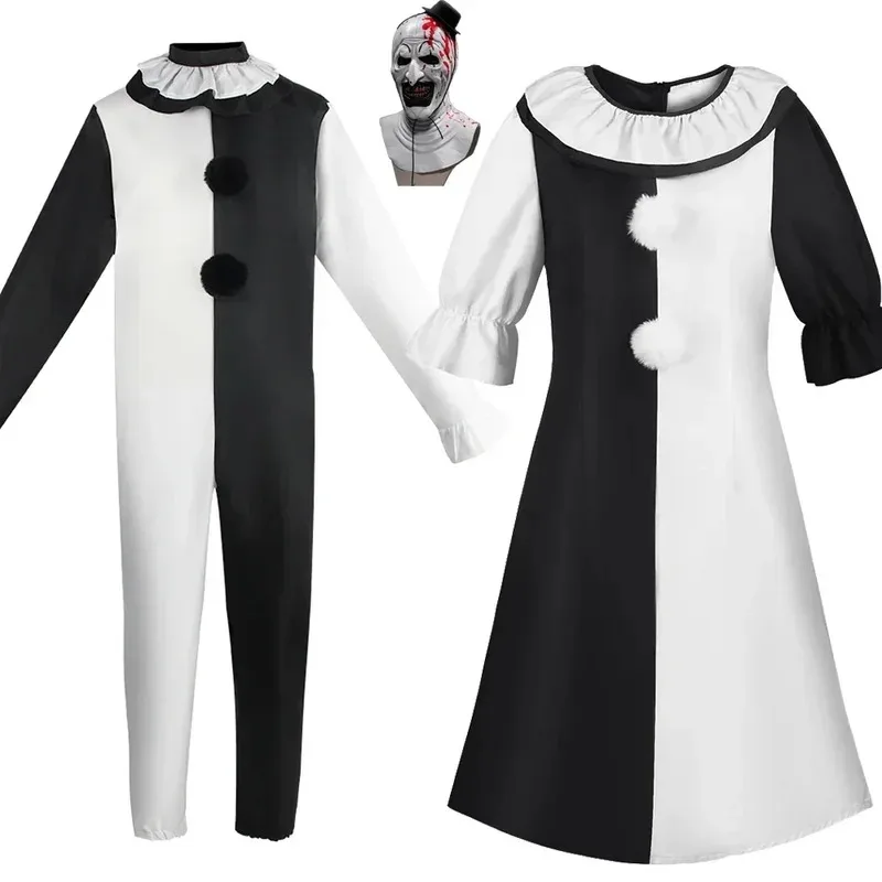 

Movie Terrifier 2 Art The Clown Cosplay Costume Jumpsuit Adult Unisex Dress Bodysuit Halloween Outfit Party Uniform