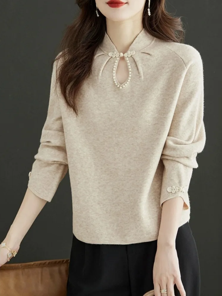 

Outlet Sweater Stand Collar Knitted Ele Collar Base Top Faionable Ladies Wool Blend Long Sve Casual Knitwear