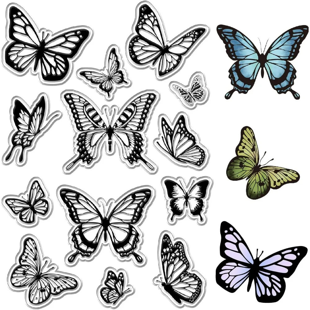 Butterfly Clear Rubber Stamps Insects Animal Reusable Retro Transparent Silicone Stamp Seals for Journaling Card Making Kit