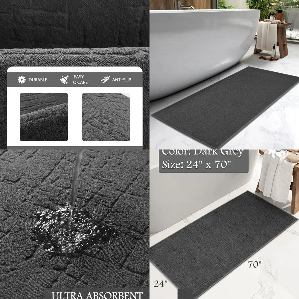 

Quick-Drying Absorbent Bath Mat with Rubber Backing - Dark Grey, 24x70 inches