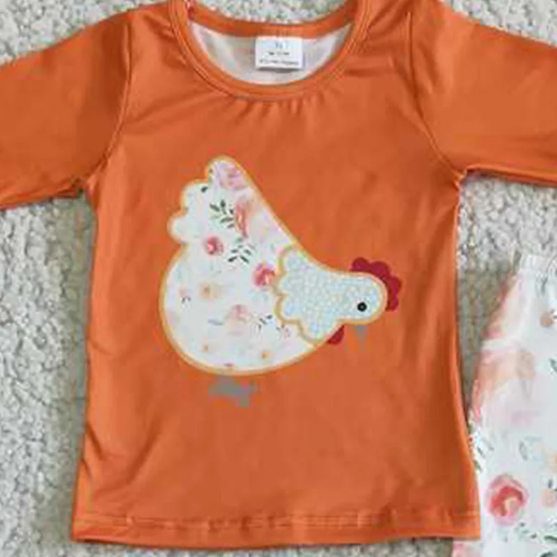 New Spring Fashion Kids Chick Orange Top Print Flared Pants Boutique Wholesale Baby Girls Children Clothing Outfits