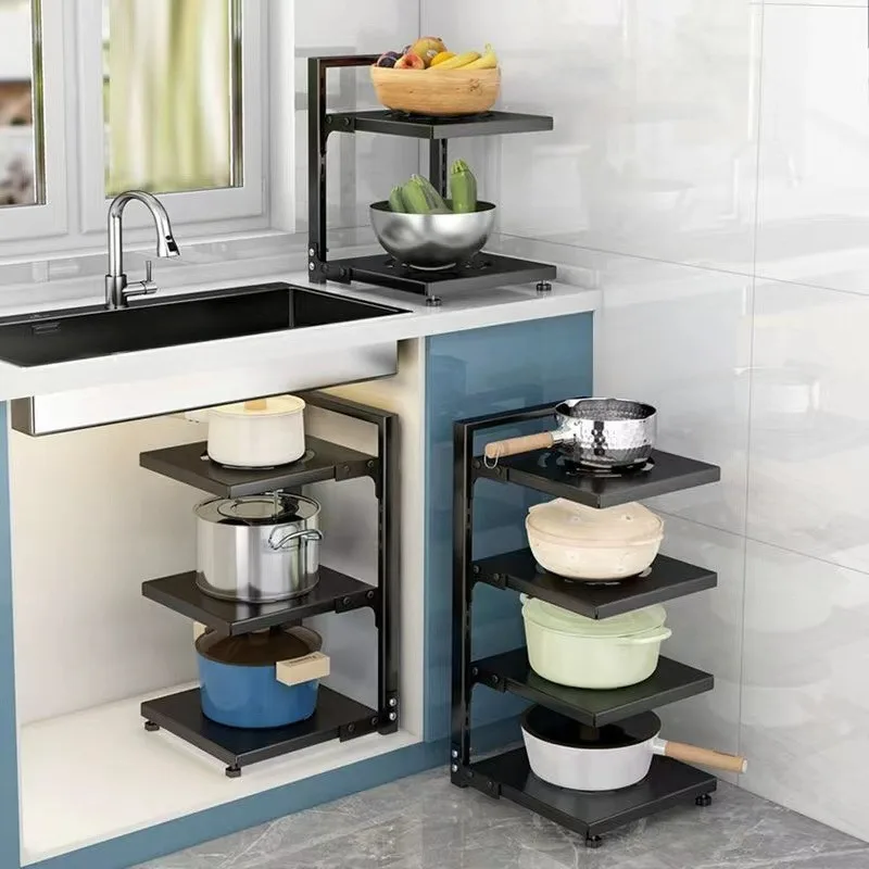 Multi-layer Pot Rack Kitchen Under Sink Storage Rack Storage Shelf Layered Corner Closet Organizer Household Adjustable Cabinets