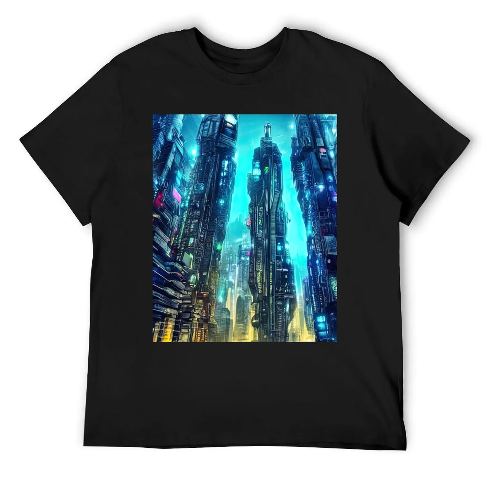 

A.I Cyberpunk City T-Shirt T-shirts man vintage clothes aesthetic clothes vintage graphic tee slim fit t shirts for men