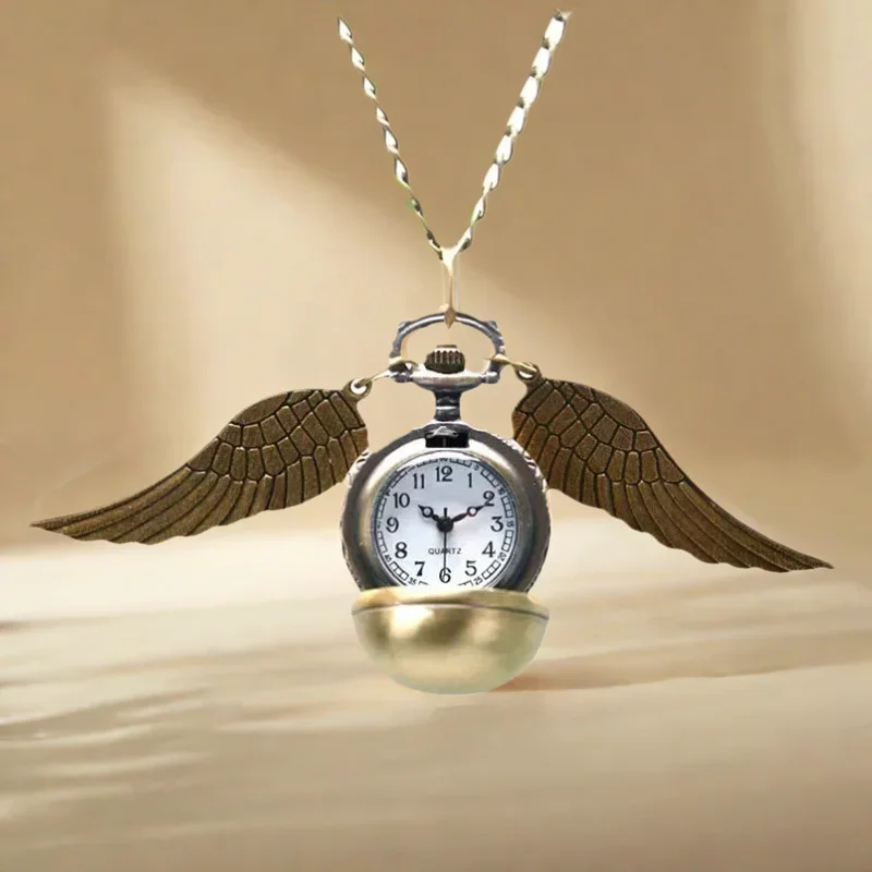 Steampunk Retro Bronze Flying Small Ball Quartz Pocket Watch Necklace Pendant Clock Chain Men's And Women's Chain Gift