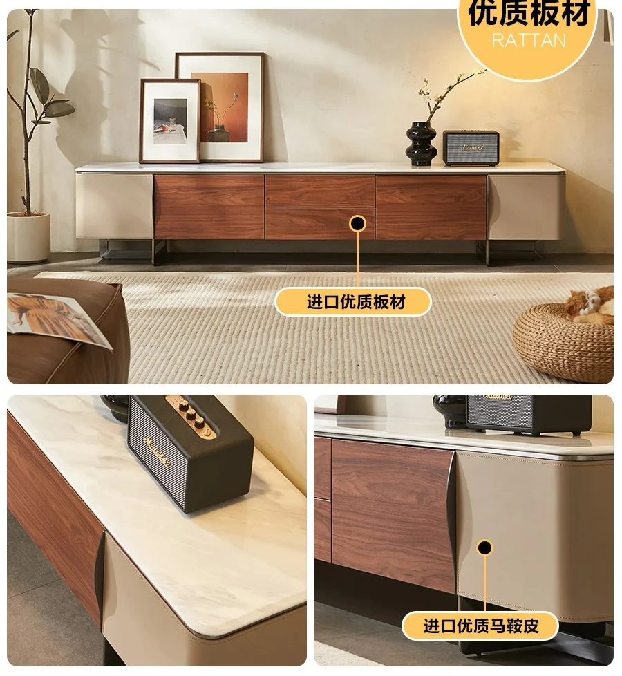 

home furniture all items Nordic Saddle Leather TV Cabinet Modern Minimalist Living Room Locker Solid Wood Coffee Table Floor Cab