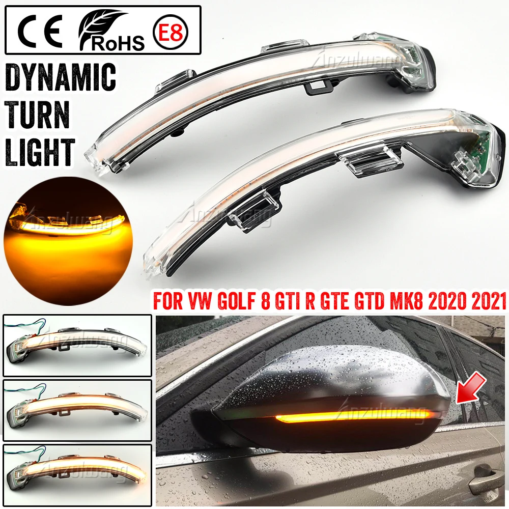 2pcs Dynamic Blinker For VW Golf MK8 VIII GTI R 8 GTD GTE LED Turn Signal Light Mirror Indicator Sequential 2020 2021 2022 Arrow