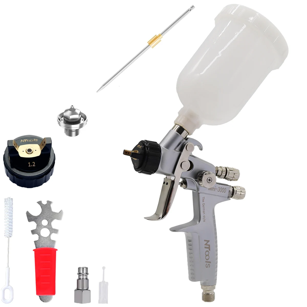 Mini pistola pulverizadora de aire, tamaño de boquilla de 0,8/1,0/1,2mm, puede elegir taza de 250CC, pistola pulverizadora de pintura de aire HVLP, Mini pulverizador para pistola de pintura de reparación de automóviles