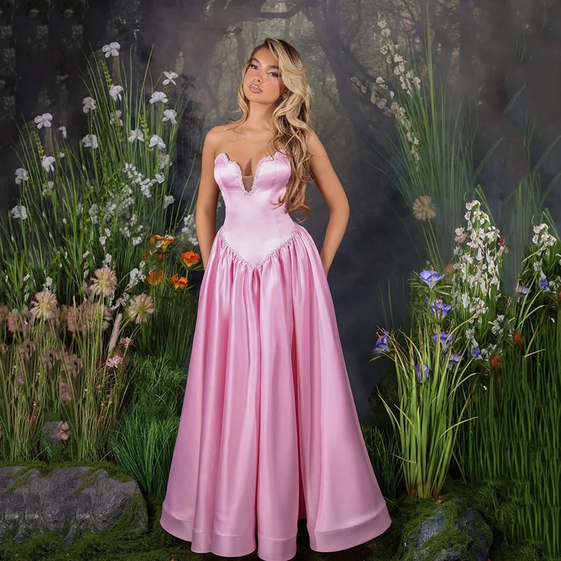

Thinyfull Pink A-Line Prom Evening Dresses 2025 Sweetheart Beadings Night Party Dress Formal Long Cocktail Prom Gowns Customized