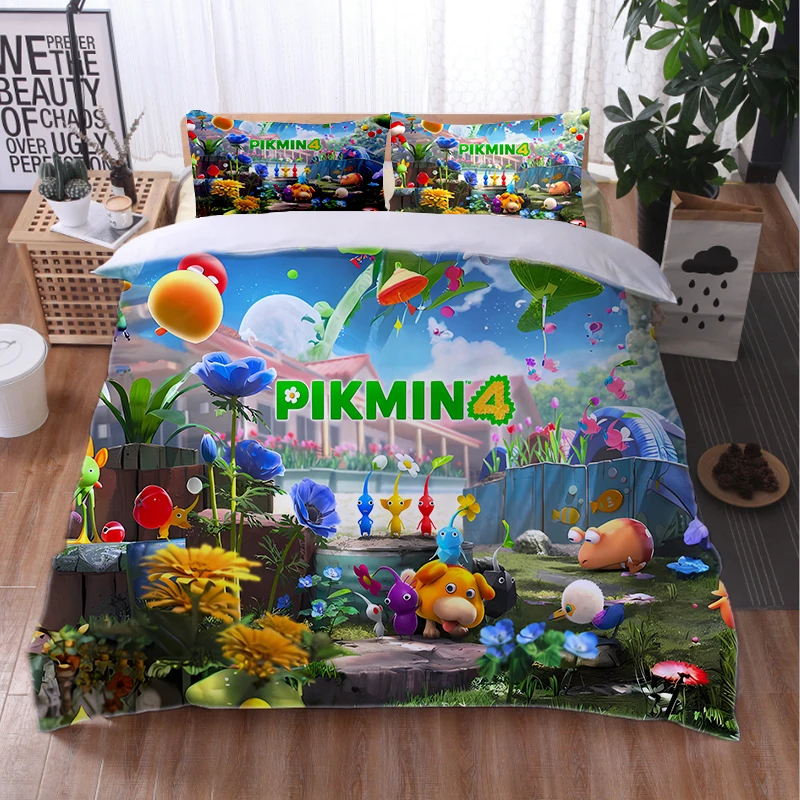 Pikmin gra poszewki na kołdry kreskówka Anime pościel 2/3 szt. Zestaw kołdra poszewka na łóżko z nadrukiem do sypialni poszewka na poduszkę prezent