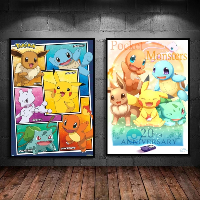 

Canvas Art Walls Painting Pokemon Pikachu Eevee Squirtle Bulbasaur Picture Friends Gifts Decoration Paintings Decorative