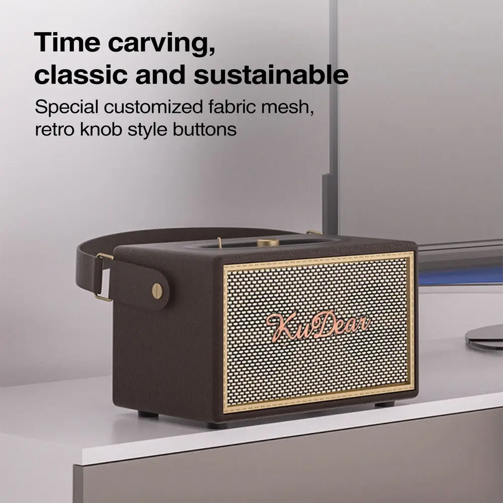

Rechargeable Vintage Wooden Bluetooth Speaker 5000Mah with Leather Finish - 5000Mah Battery, Aux & Tf Support