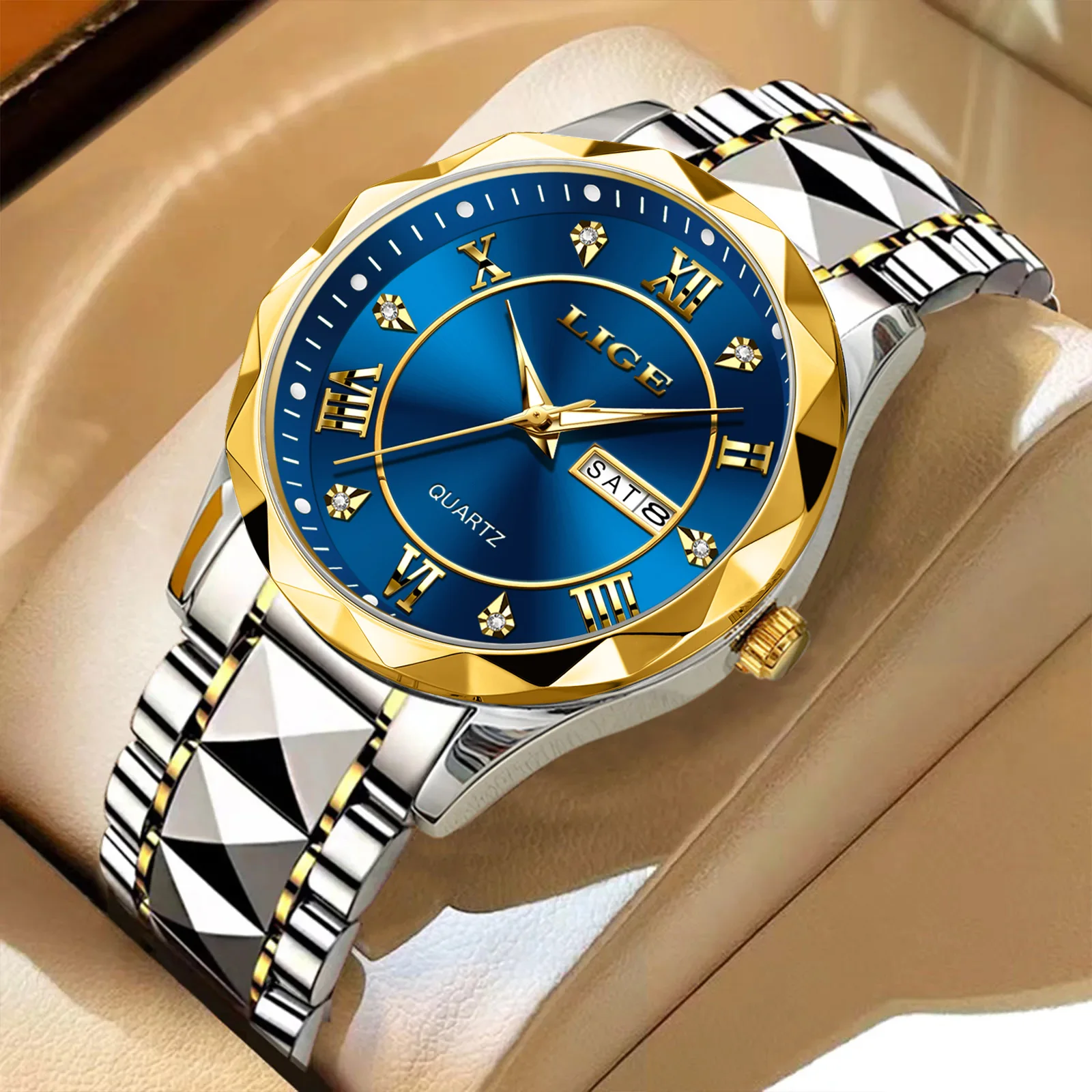 Lige Luxus Quarz Männer Uhr wasserdicht leuchtende Datum Woche Mann Uhr Edelstahl Business Armbanduhren männliche Uhr Reloj Box