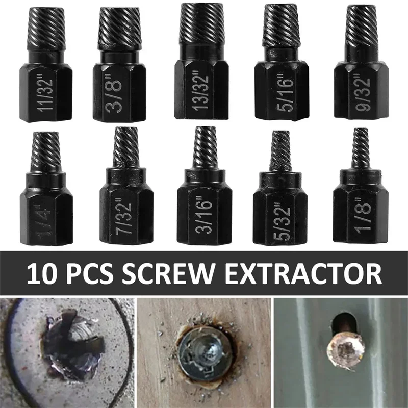 

Damaged Screw Remover Set 10Pcs Alloy Steel Extractor W/ Drill Bits Anti-Slip Fluted Design DIY Auto Repair Kit Car Repair Tools