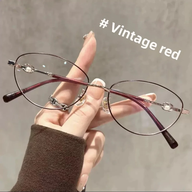 

Очки с защитой от синего света, сверхлегкие металлические очки, женские винтажные очки «кошачий глаз» с жемчугом, плоская легкая оправа для очков для женщин Окуляри Женские