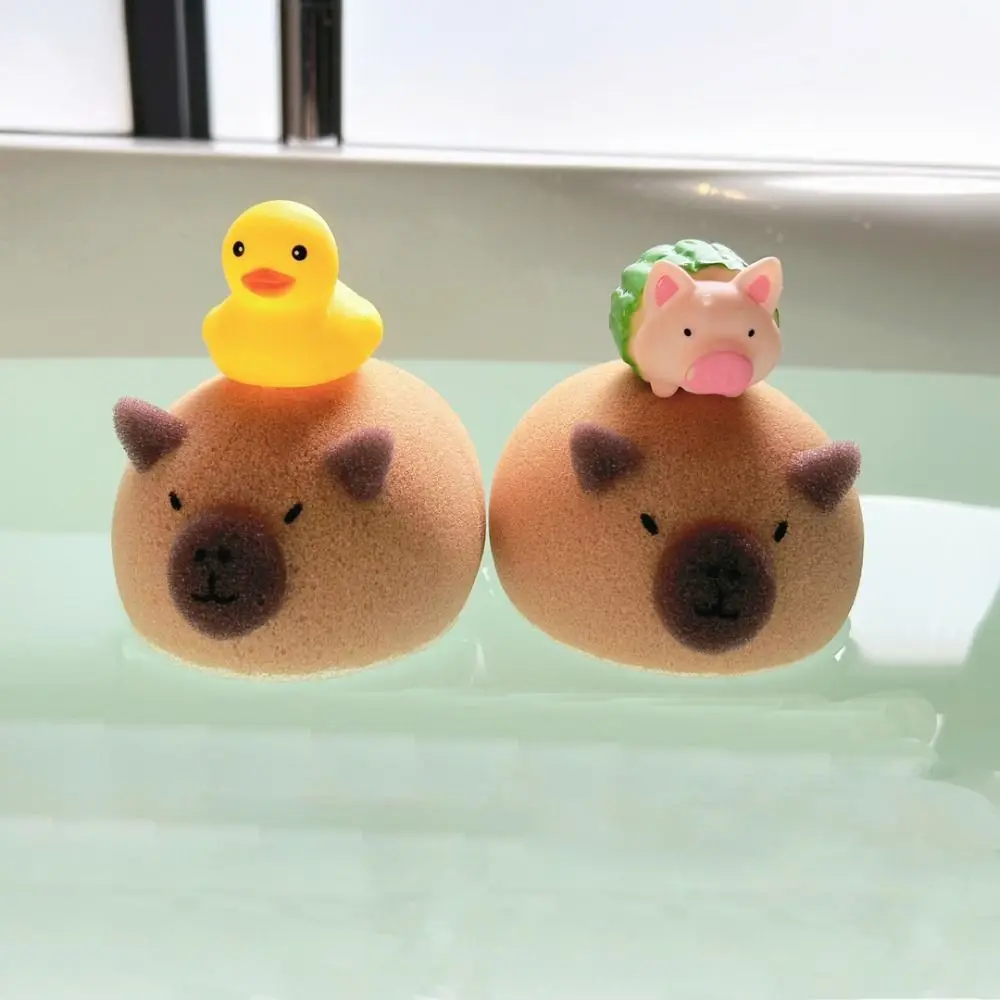 Bola mandi pegangan kartun Capybara lucu menyerap air penggosok mandi busa jaring pembersih kulit spons mandi berbusa