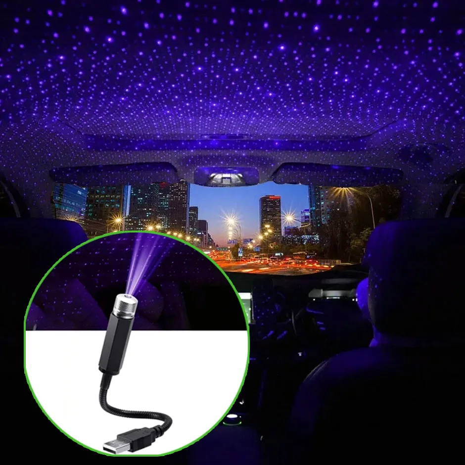 QXNY Mini Car LED Starry Sky Night Light 5V USB Powered Galaxy Star Projector Atmosphere Lamp for Car Roof Room Ceiling Decor