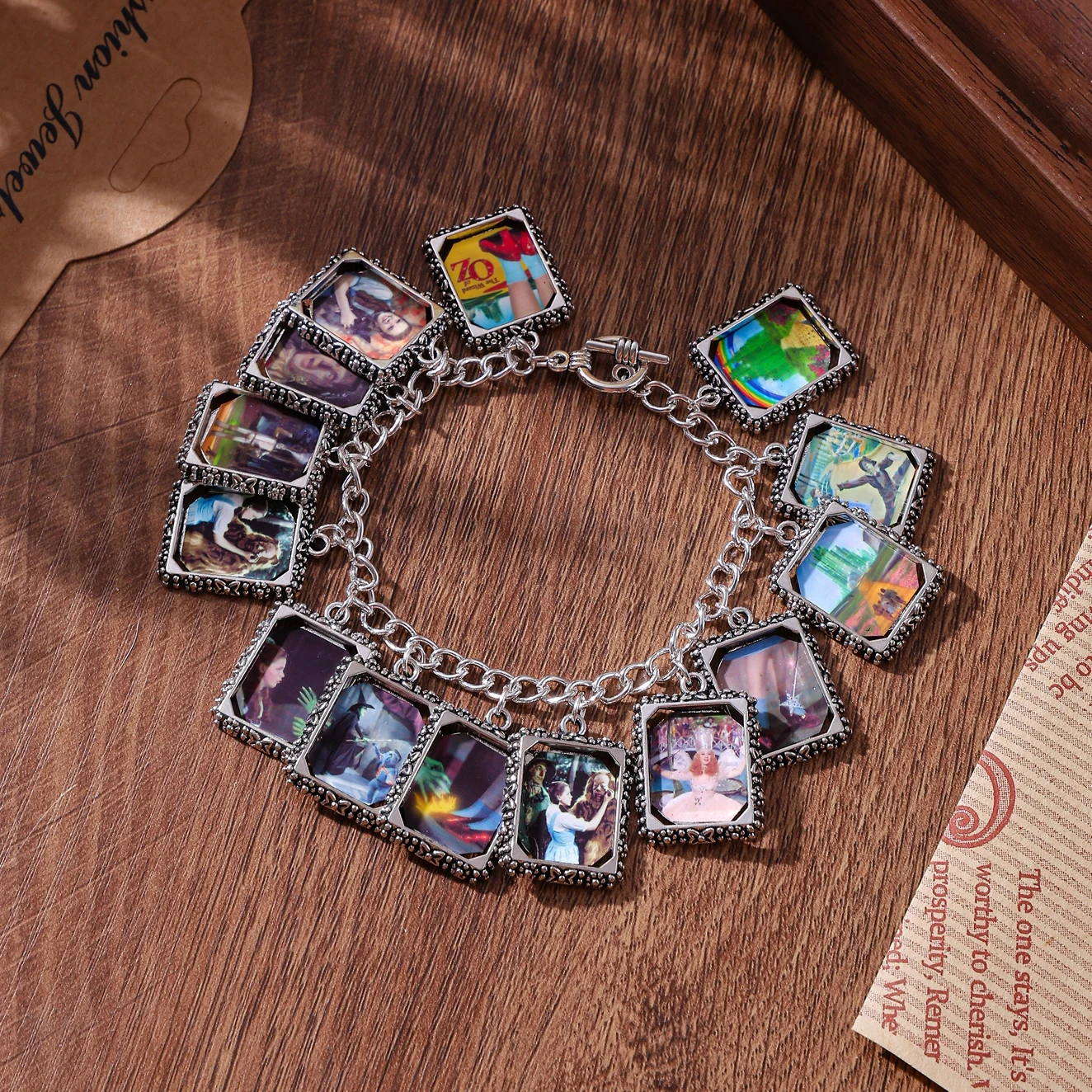 Wizard of O Z Charm Bracelet Storybook Altered Art Jewelry Silver-Tone Whimsical Accessories for Everyday Wear
