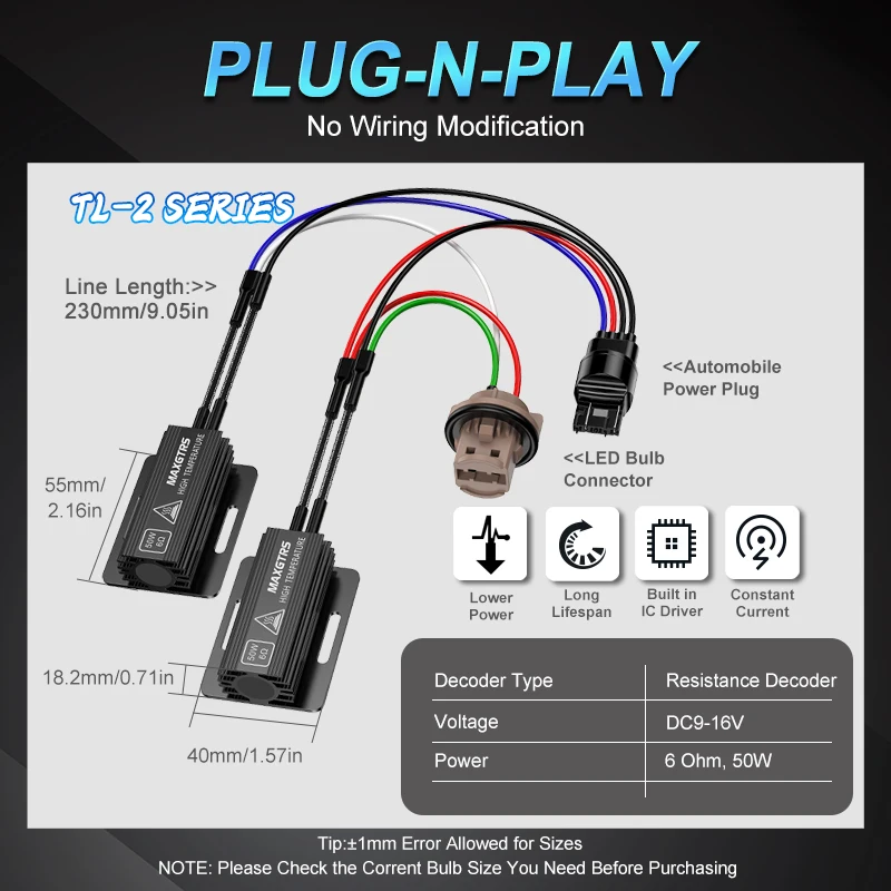 2x MAXGTRS Load Resistor Car LED Decoder Canbus For P21W BA15S PY21W BAU15S 1156 1157 BAY15D P21/5W T20 7443 7440 W21/5W W21W