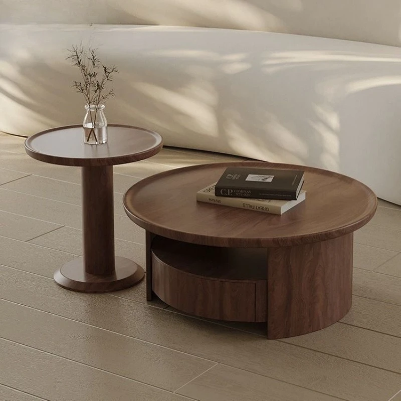 

Журнальный столик в средневековом стиле, дизайнерский круглый комбинированный журнальный столик, приставной столик для гостиной, маленькая квартира, цвет ореха, домашний стол