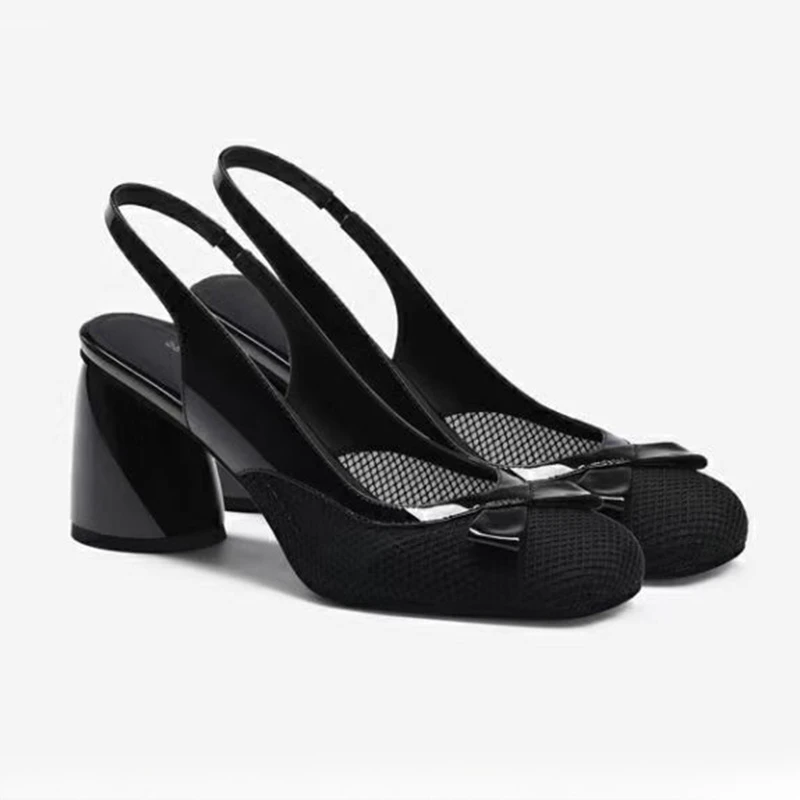 Bow Sexy High Heels Slippers Chunky Women Elegant Shoes Mesh Designer Slippers 2026 New Pumps Flip Flops Dress Mujer Sandalias