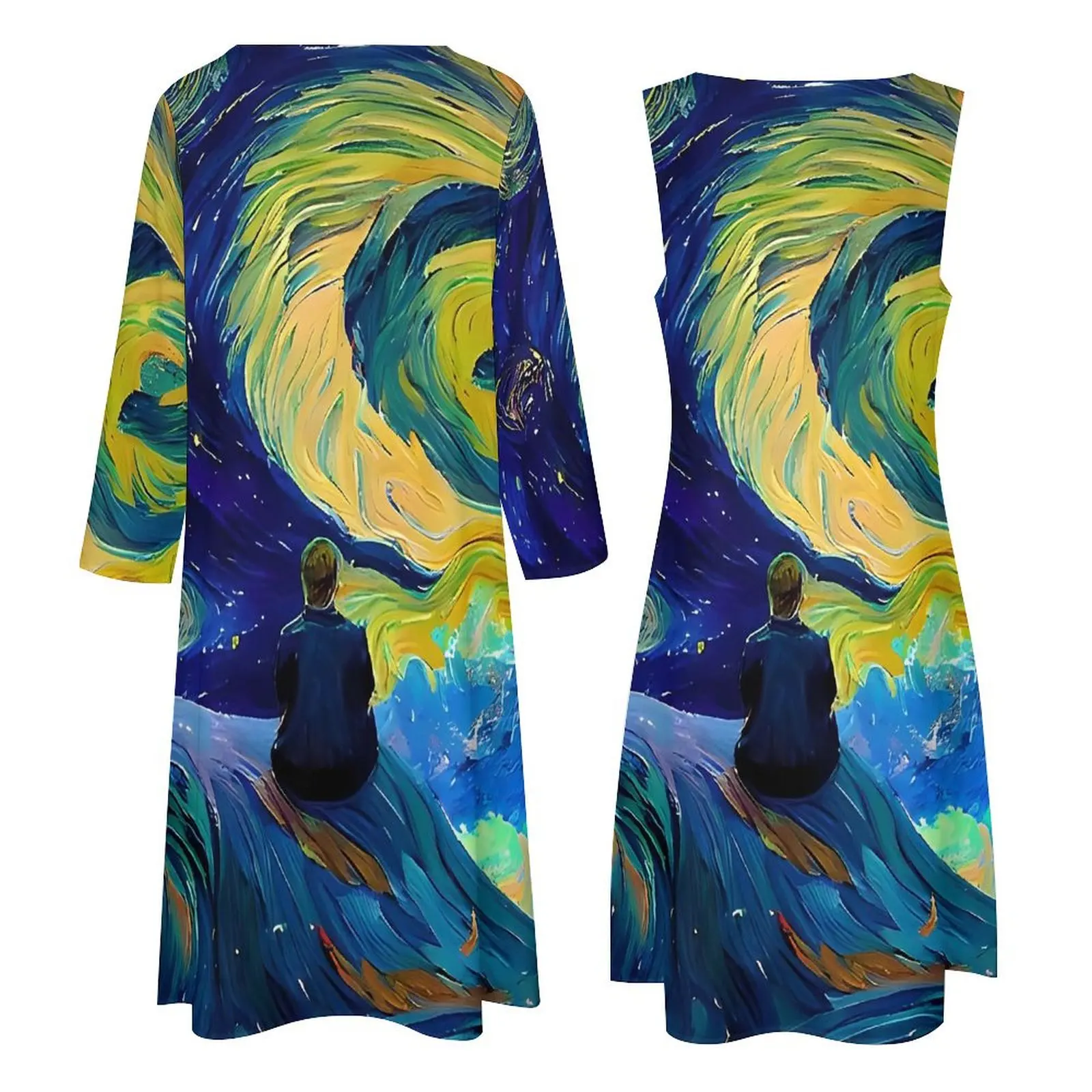 Abito Van Gogh Notte stellata astratta Abito lungo elegante Streetwear Boho Beach Abiti lunghi Abiti grafici in due pezzi autunnali