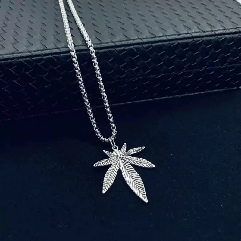 Fashion maple leaf stainless steel pendant necklace hip-hop punk style party disco necklace unisex lucky gift view 5