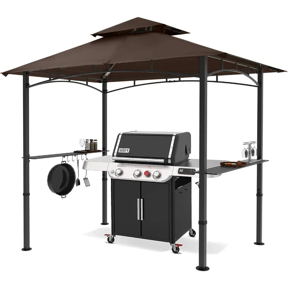 

8 x 5 Grill Gazebo Outdoor BBQ Gazebo Canopy with 2 LED Lights (Brown)