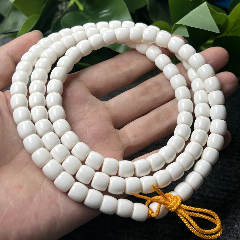 Natural bone horn straight-cut barrel , vintage pig tooth and fang 108 beads, Buddhist bead bracelet, deer hor