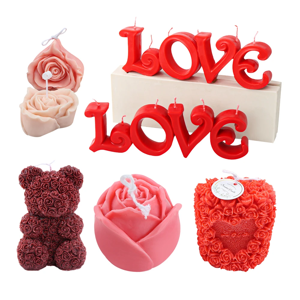 

Valentine's Day Silicone Molds Love Letter Rose Flower Bear Heart Wedding Party Cake Decorating Resin Casting Crafts Moulds