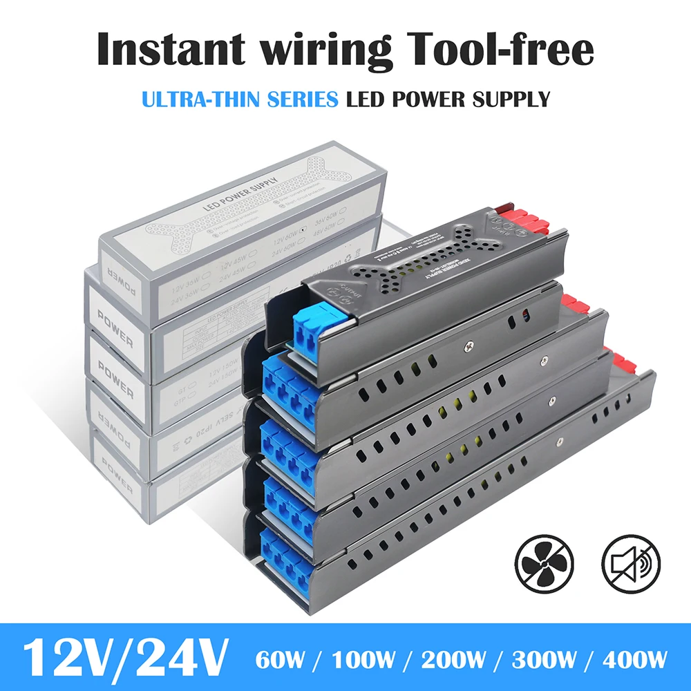 12V 24V LED Power Supply 110V 220V to DC Ultra Thin Lighting Transformers 60W 100W 200W 300W 400W for CCTV Strips Adapter Driver