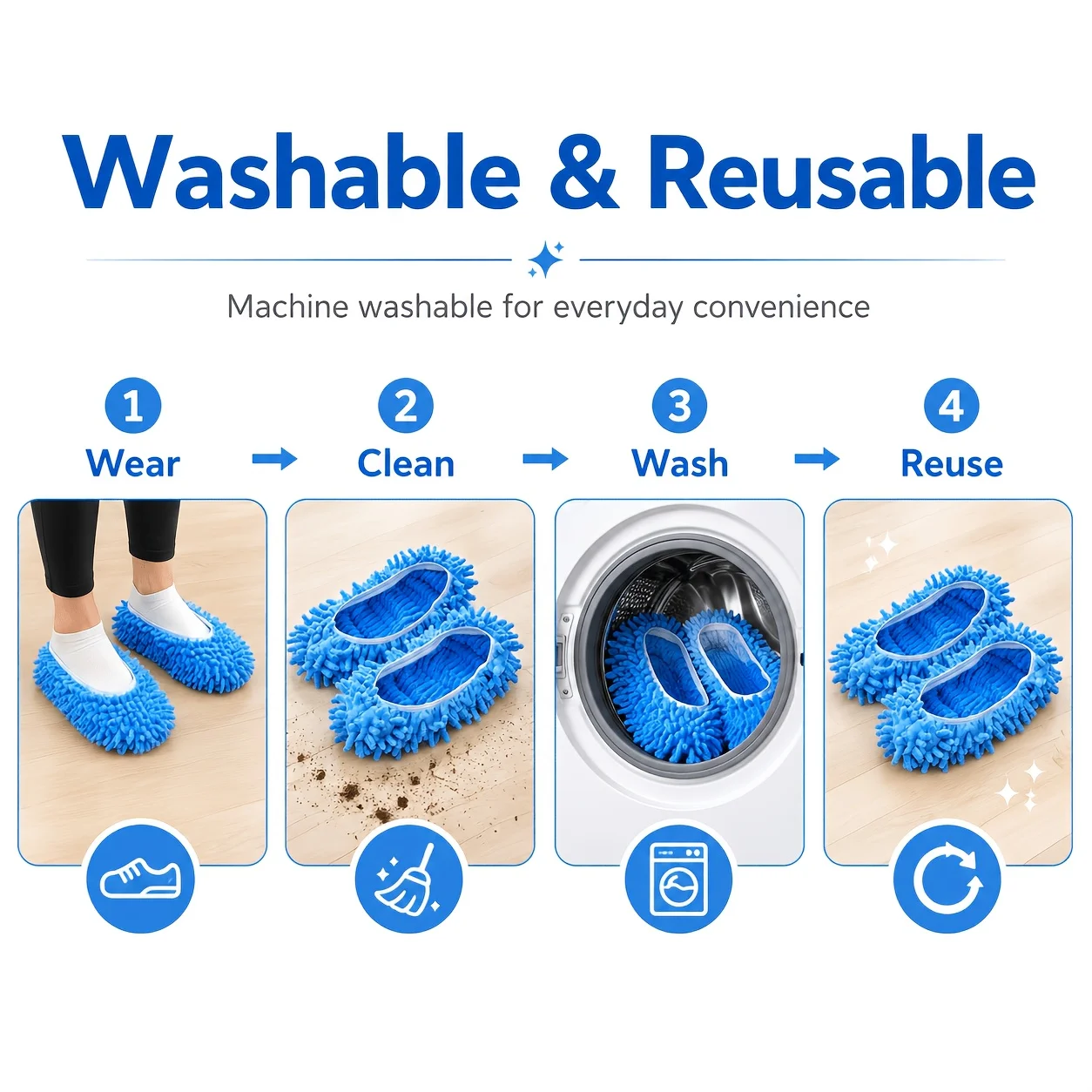 12/4 Piece Set of Ultra-Fine Fiber Cleaning Mop Shoe Covers, One-Size-Fits-All, Can Be Used with Cleaning Tools, Floor Cleaning Tool Shoe Covers, Soft, Washable, Reusable Ultra-Fine Fiber Foot Socks, Floor Cleaning Too