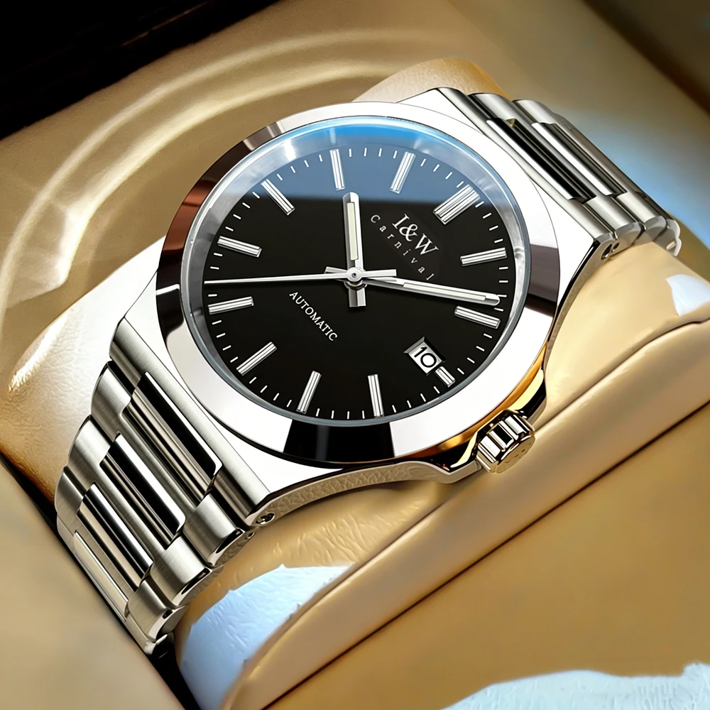 

Новые роскошные мужские механические часы Carnival с механизмом NH35A, из нержавеющей стали, водонепроницаемые, светящиеся, с датой, автоматические